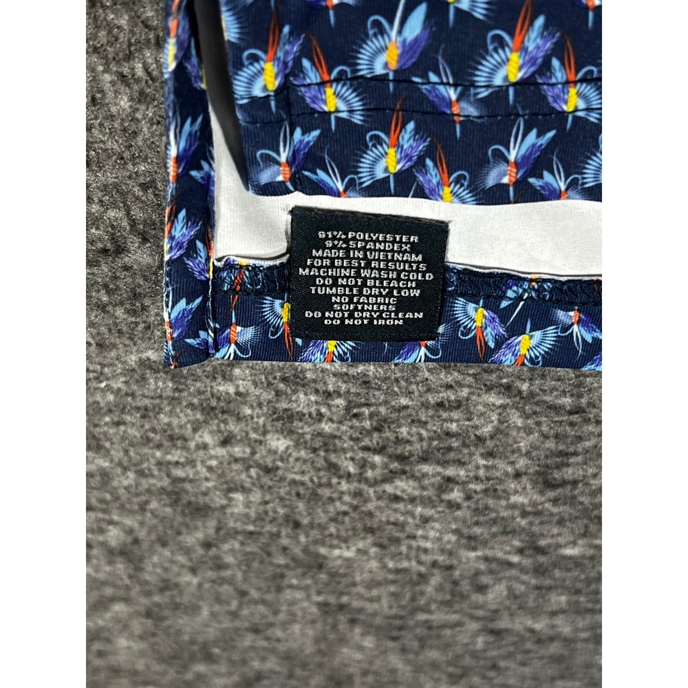 Turtleson Mens 2XL Performance Polo Shirt Blue Fly Fishing Lure Print Stretch - Picture 4 of 8